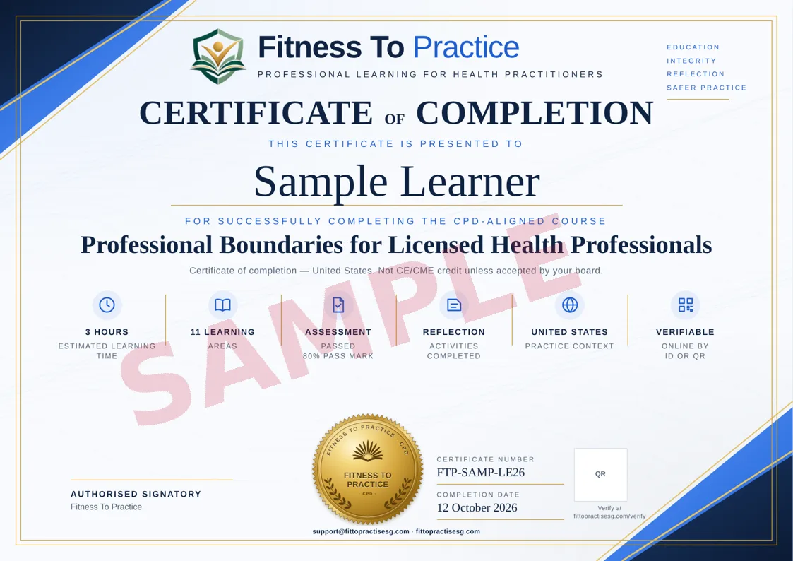 Sample certificate of completion issued to a sample learner
